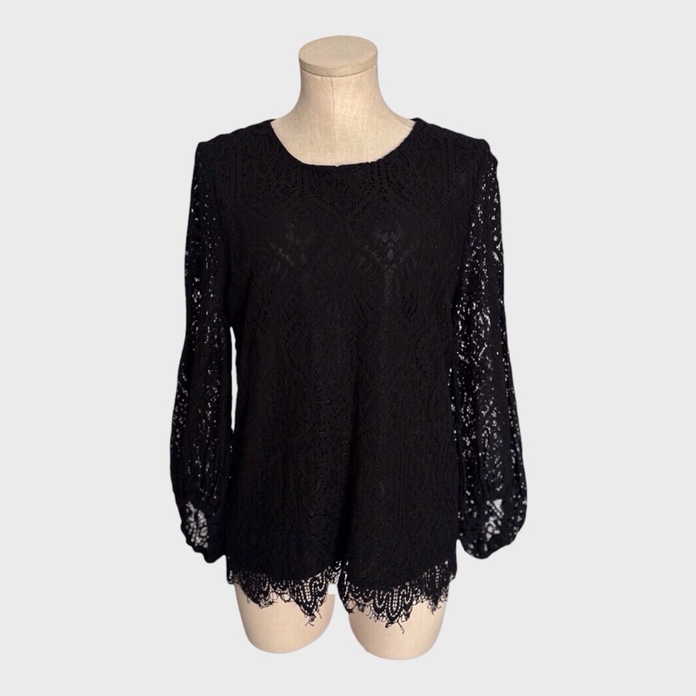 Worthington Black Lace Overlay Blouse